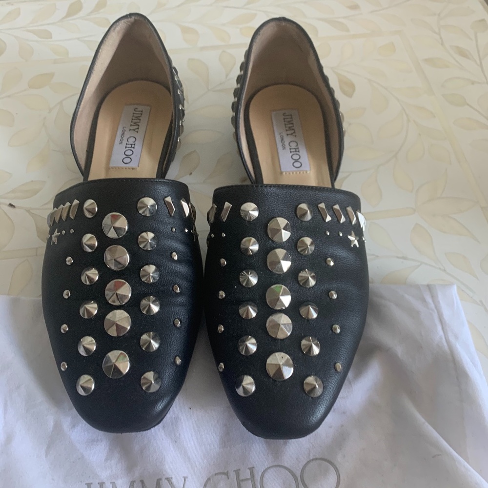 Sz 35 Jimmy Choo Black Studded D'Orsay Flat